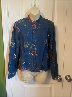 Cynthia Max Relax Tencel Dark Blue Lightweight Jacket Shirt Medium Floral
